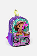 Yaygan Bisikletli Kız Baskılı Aksesuar Mor/Pembe Çanta