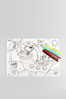 Akademi Çocuk Mat Puzzle Korsan Adası Yıkanabilir Unisex Aksesuar Beyaz Boyama Kitabı